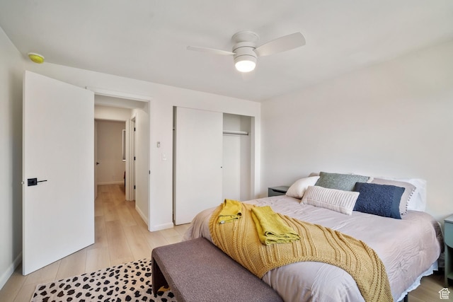673 E 6th Ave, Salt Lake City, UT 84103 - bedroom featuring a closet, light wood-type flooring, and a ceiling fan