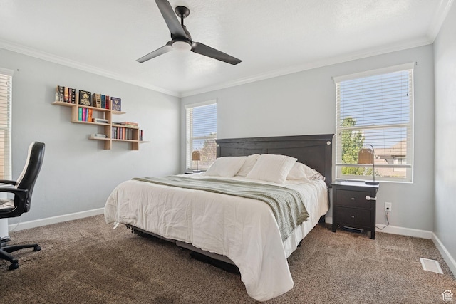 13159 S Herriman Rose Blvd, Herriman, UT 84096 - bedroom featuring ornamental molding, carpet floors, and a ceiling fan