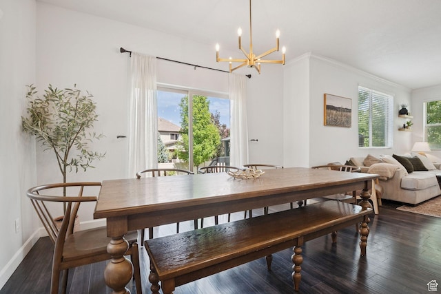 13159 S Herriman Rose Blvd, Herriman, UT 84096 - dining area with a chandelier, dark wood finished floors, and crown molding