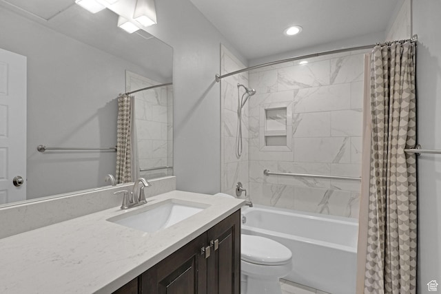 5575 S 1350 E, South Ogden, UT 84403 - bathroom featuring vanity, shower / bath combination with curtain, and recessed lighting