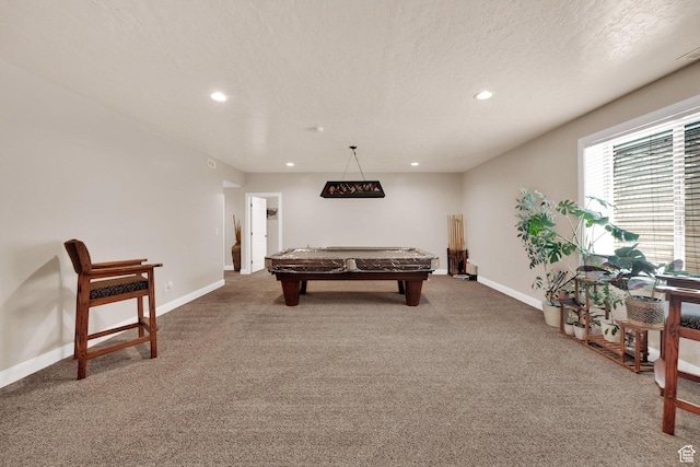 4390 N Diamond Ln, Erda, UT 84074 - rec room with recessed lighting, carpet flooring, pool table, and a textured ceiling