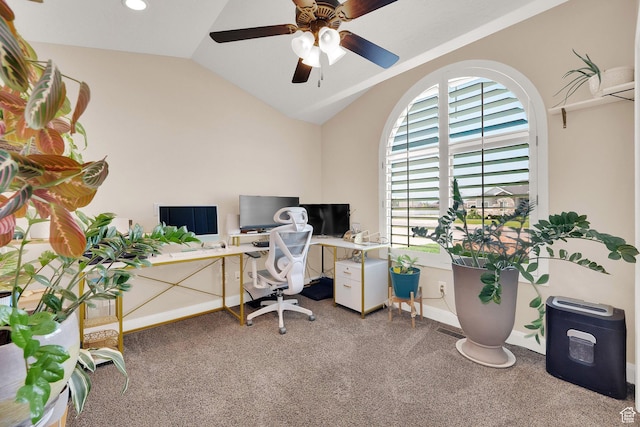 4390 N Diamond Ln, Erda, UT 84074 - carpeted office space with vaulted ceiling, ceiling fan, and recessed lighting