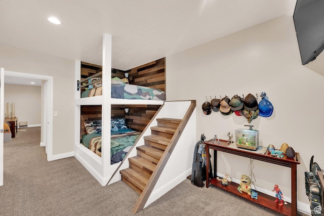 4390 N Diamond Ln, Erda, UT 84074 - carpeted bedroom with recessed lighting and wood walls