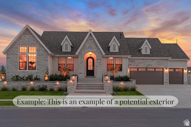 540 S 1375 W, Farmington, UT 84025 - view of front facade with stone siding, an attached garage, and driveway