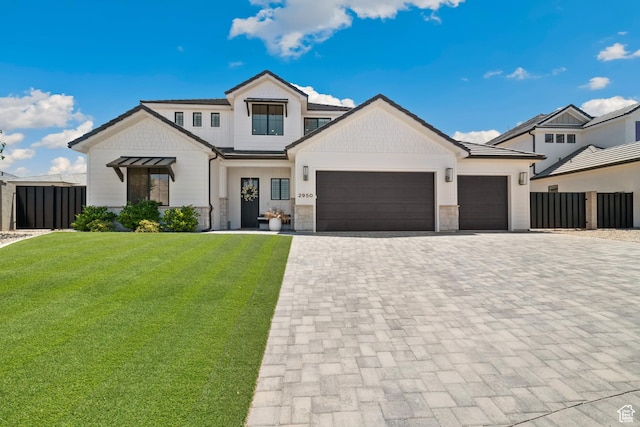 2950 E Naboo Ln, St George, UT 84790 - modern farmhouse style home with decorative driveway, a garage, and stone siding