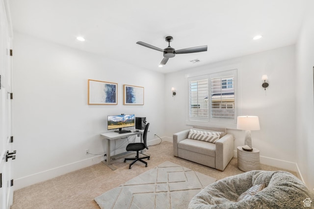 2950 E Naboo Ln, St George, UT 84790 - office area featuring carpet, ceiling fan, and recessed lighting