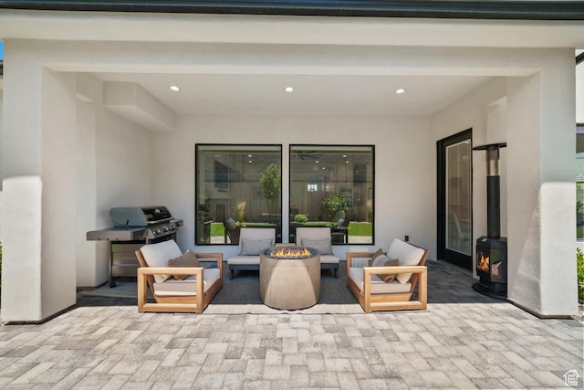 2950 E Naboo Ln, St George, UT 84790 - view of patio / terrace featuring an outdoor living space with a fire pit and area for grilling