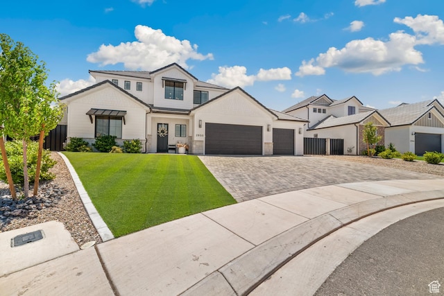 2950 E Naboo Ln, St George, UT 84790 - modern farmhouse style home with decorative driveway, a garage, and stone siding