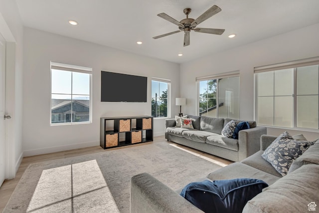 1058 W 570 N, Orem, UT 84057 - living area with light wood-style flooring, recessed lighting, and a ceiling fan