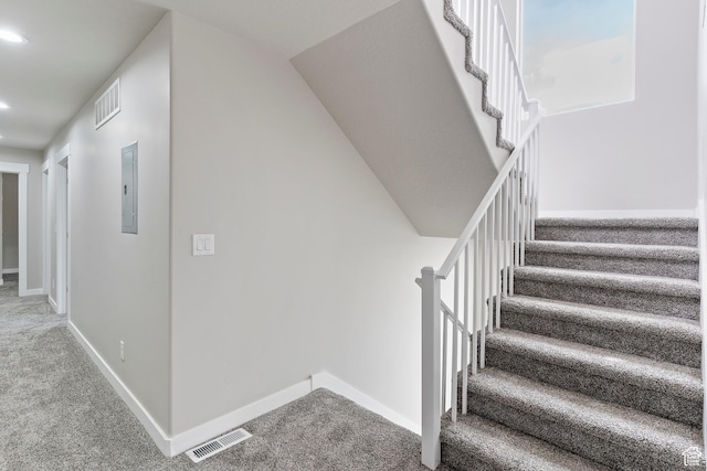 2835 Lincoln Ave, Ogden, UT 84401 - stairs featuring carpet, recessed lighting, and electric panel