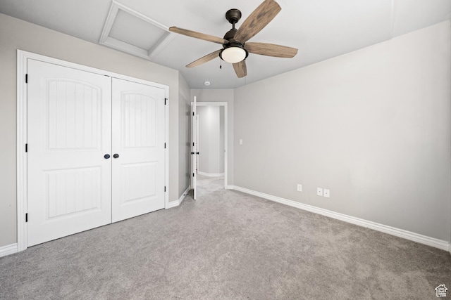 488 N 1375 E, Layton, UT 84040 - unfurnished bedroom with attic access, carpet flooring, a closet, and a ceiling fan
