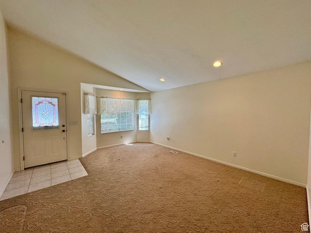1341 E 5200 S, South Ogden, UT 84403 - foyer entrance featuring light colored carpet, vaulted ceiling, recessed lighting, and light tile patterned floors