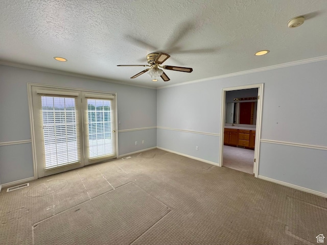 1341 E 5200 S, South Ogden, UT 84403 - spare room featuring a smoke detector, a ceiling fan, carpet flooring, crown molding, and a textured ceiling