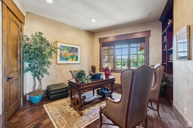 7881 N W Hills Trl, Park City, UT 84098 - home office featuring dark wood-type flooring and recessed lighting