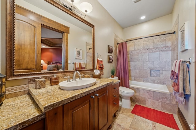 7881 N W Hills Trl, Park City, UT 84098 - ensuite bathroom featuring tiled shower / bath, vanity, and decorative backsplash