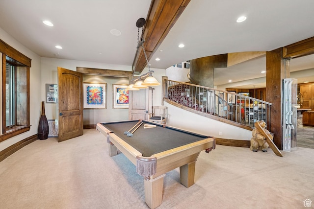 7881 N W Hills Trl, Park City, UT 84098 - playroom with light carpet, recessed lighting, and pool table