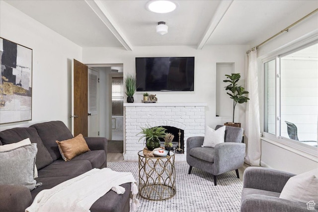 2684 E 2900 S, Millcreek, UT 84109 - living room with beam ceiling and a fireplace