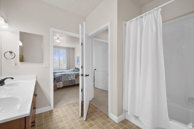10693 S Vermillion Dr, South Jordan, UT 84009 - ensuite bathroom featuring double vanity and shower / bathtub combination with curtain