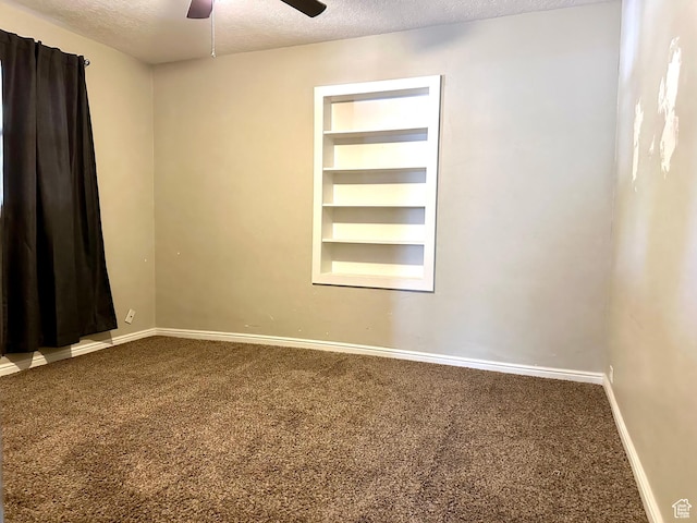 3060 S 2500 E, Vernal, UT 84078 - carpeted empty room featuring built in features, a textured ceiling, and a ceiling fan