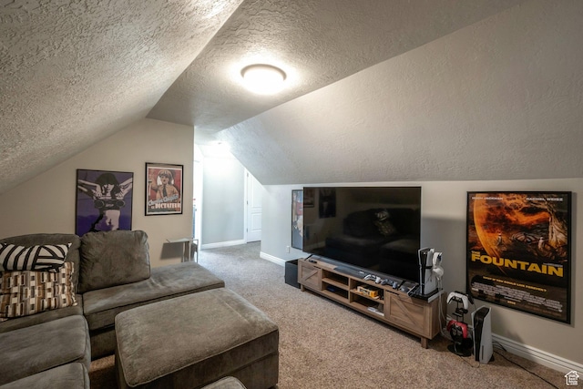 4018 W Cypress, Cedar Hills, UT 84062 - living area with carpet flooring, a textured ceiling, and lofted ceiling