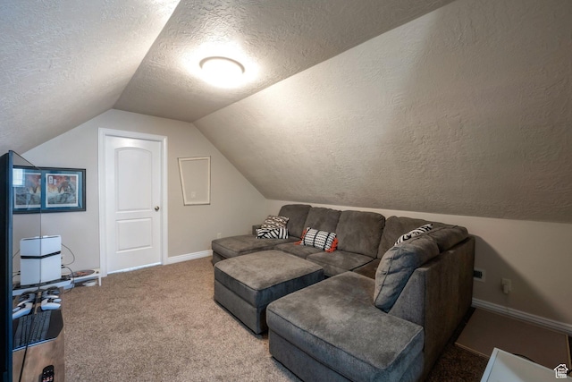 4018 W Cypress, Cedar Hills, UT 84062 - living room with a textured ceiling, carpet, and vaulted ceiling