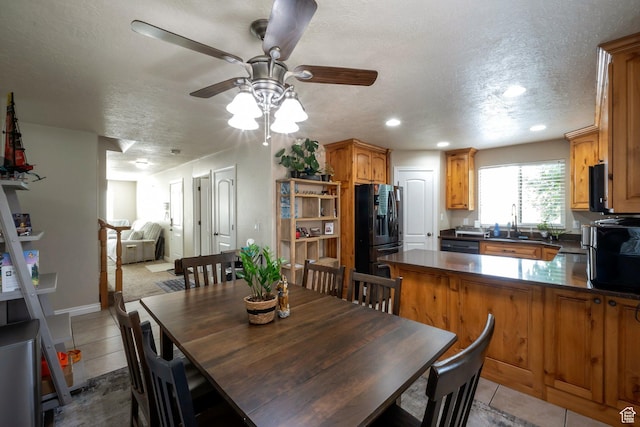 4018 W Cypress, Cedar Hills, UT 84062 - dining area with a ceiling fan, a textured ceiling, recessed lighting, and tile patterned flooring