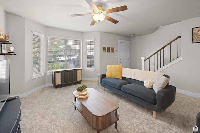 2501 W 1100 N, Provo, UT 84604 - living area featuring ceiling fan, light colored carpet, and stairway