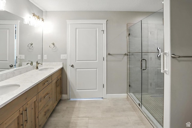 1470 N Cobblewood Ct, Kaysville, UT 84037 - full bathroom featuring double vanity, a stall shower, and tile patterned flooring
