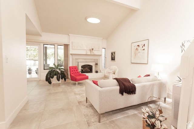 48 N White Barn Dr W, Pleasant View, UT 84414 - living room with vaulted ceiling, a high end fireplace, and light tile patterned floors