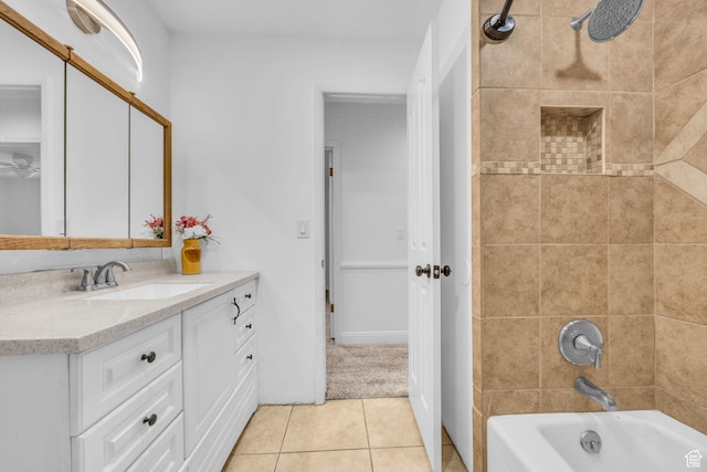 5350 S 3450 W, Roy, UT 84067 - bathroom featuring vanity, tile patterned floors, shower / bathtub combination, and a ceiling fan