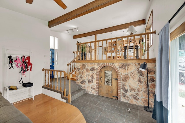 1481 W Bluemont Dr, Murray, UT 84123 - interior space with beam ceiling and ceiling fan