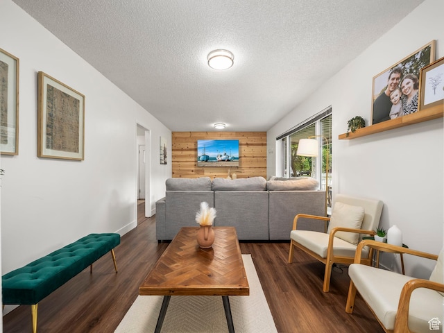 155 S 300 W, Spanish Fork, UT 84660 - living room with a textured ceiling, dark wood-style floors, and wood walls