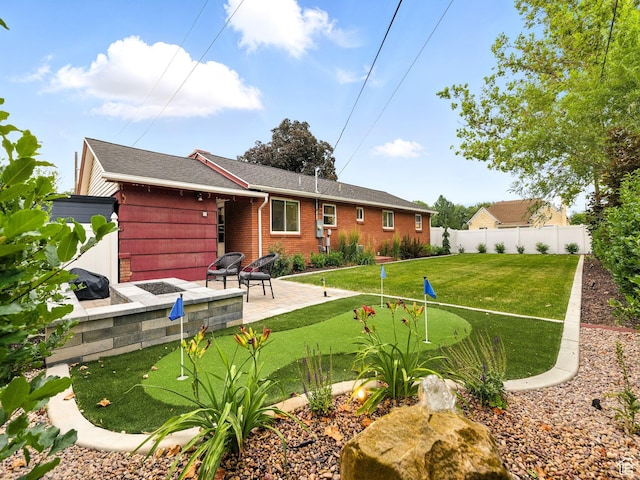 155 S 300 W, Spanish Fork, UT 84660 - rear view of house featuring a putting green, a patio area, and brick siding