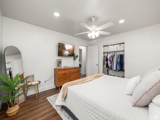 155 S 300 W, Spanish Fork, UT 84660 - bedroom featuring a closet, dark wood-type flooring, recessed lighting, and ceiling fan