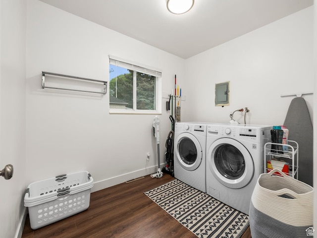 155 S 300 W, Spanish Fork, UT 84660 - laundry room featuring independent washer and dryer, electric panel, and wood finished floors