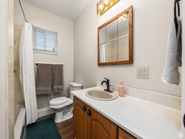 155 S 300 W, Spanish Fork, UT 84660 - bathroom with vanity, wood finished floors, and shower / bath combo with shower curtain