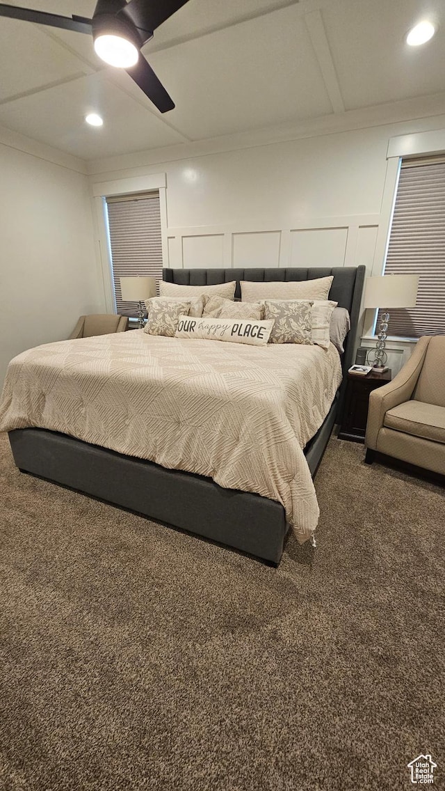 1268 E 300 S, Smithfield, UT 84335 - carpeted bedroom featuring ornamental molding, a ceiling fan, and recessed lighting