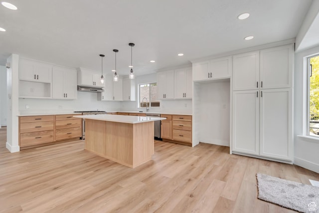 13749 S Crimson Patch Way, Riverton, UT 84096 - kitchen featuring stainless steel appliances, under cabinet range hood, plenty of natural light, a center island, and recessed lighting
