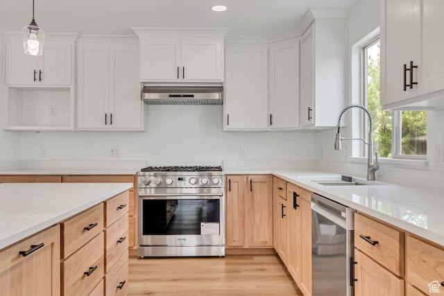 13749 S Crimson Patch Way, Riverton, UT 84096 - kitchen featuring stainless steel appliances, range hood, plenty of natural light, light wood-style flooring, and recessed lighting
