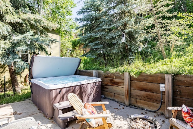 416 Marsac Ave, Park City, UT 84060 - view of patio / terrace featuring a hot tub and an outdoor fire pit