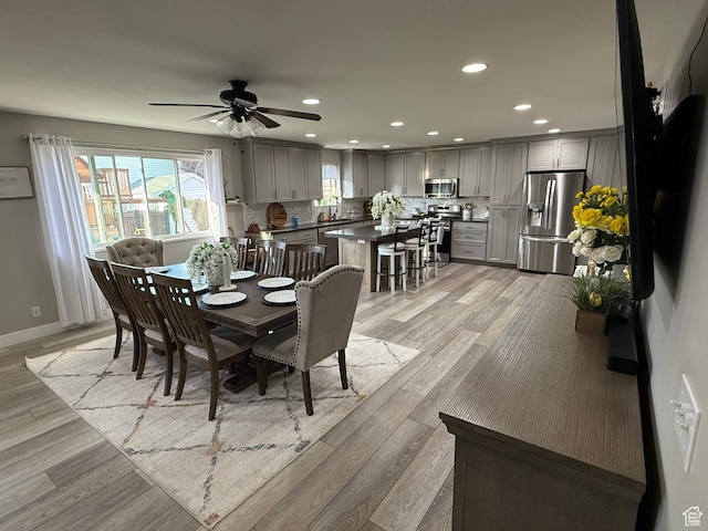 1079 E 850 S, Spanish Fork, UT 84660 - dining space featuring light wood-style flooring, recessed lighting, and a ceiling fan