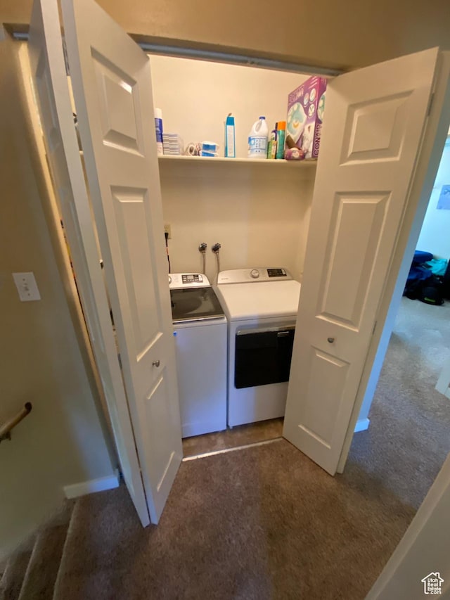 6690 S 3270 W, West Jordan, UT 84084 - laundry area featuring washer and clothes dryer and dark carpet