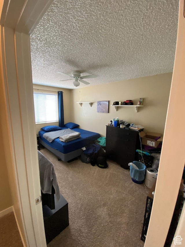 6690 S 3270 W, West Jordan, UT 84084 - bedroom featuring carpet floors, a textured ceiling, and ceiling fan