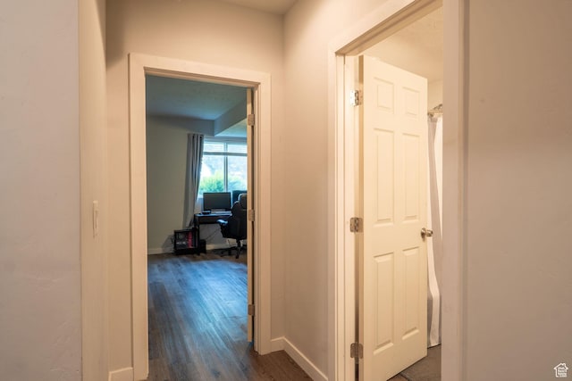 1959 W Golden Pond Way S, Orem, UT 84059 - hallway with dark wood finished floors and a desk