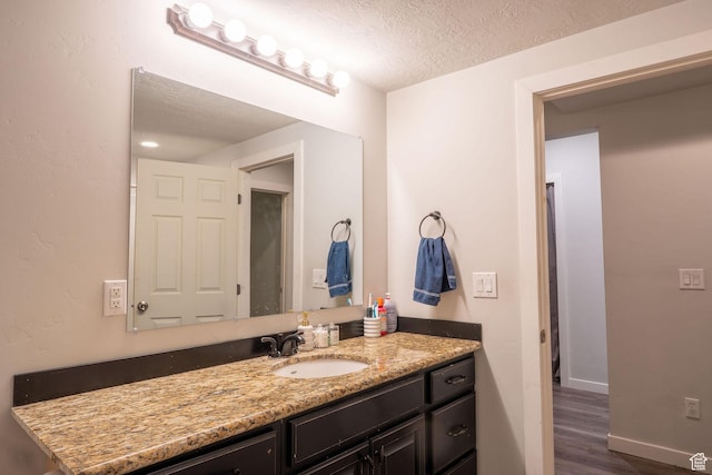 1959 W Golden Pond Way S, Orem, UT 84059 - bathroom featuring a textured ceiling, vanity, and wood finished floors