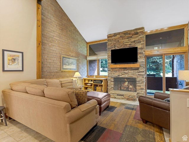 1679 Captain Molly Dr, Park City, UT 84060 - living area with high vaulted ceiling, healthy amount of natural light, and a fireplace