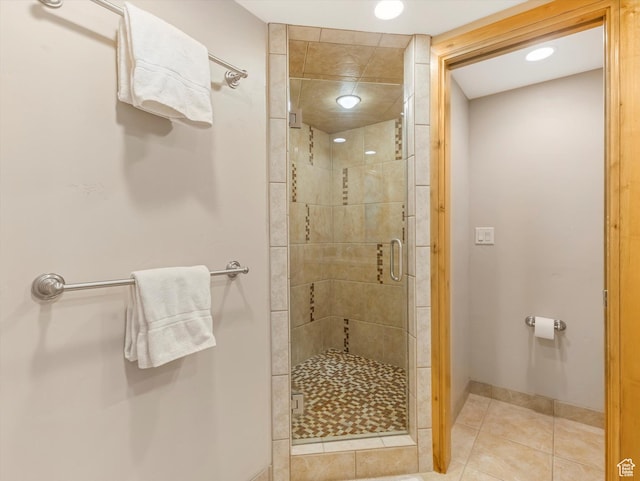 1679 Captain Molly Dr, Park City, UT 84060 - bathroom with a stall shower, tile patterned floors, and recessed lighting