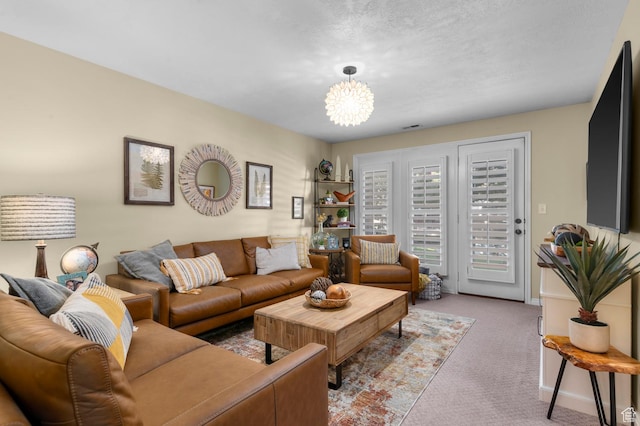 14858 S Ox Cart Ln, Draper, UT 84020 - living room featuring light carpet and a chandelier