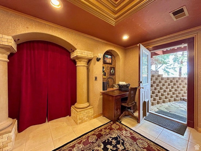 4140 W 975 S, Cedar City, UT 84720 - office featuring decorative columns, crown molding, tile patterned flooring, and arched walkways