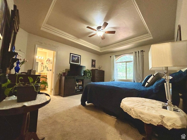 4140 W 975 S, Cedar City, UT 84720 - bedroom with a raised ceiling, light carpet, a ceiling fan, and ornamental molding